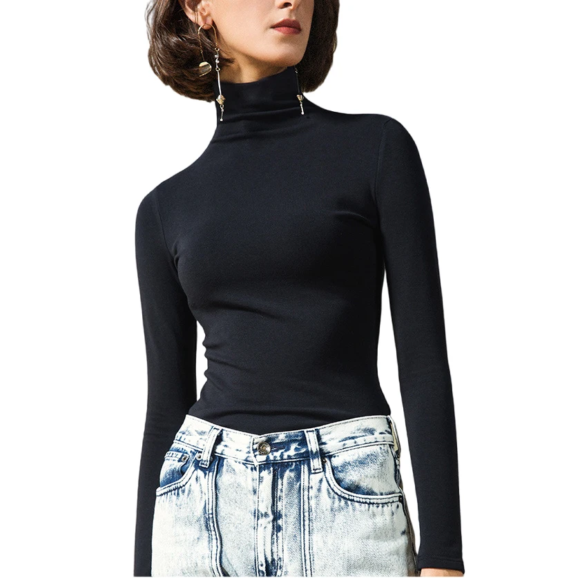 Top Trends: Women Cotton T-shirt Turtleneck Long Sleeve Women&#039;s Shirt All Match Spring Autumn Basic Women Top Shoppable Styles