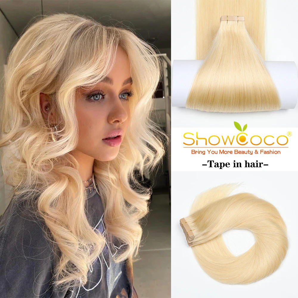 Top Trends: ShowCoco Double Drawn Tape In Hair Extensions Human Hair Straight 100% European Natural Seamless Skin Weft 14&quot;-24 Shoppable Styles