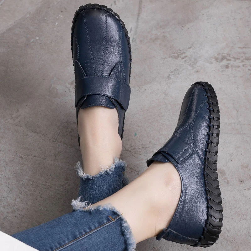 Top Trends: Genuine Leather Shoes For Woman Autumn Flats Female Hook Loop Orthopedic Shoes Big Size 42 Women's Loafers Ladies Blue Moccasins Shoppable Styles