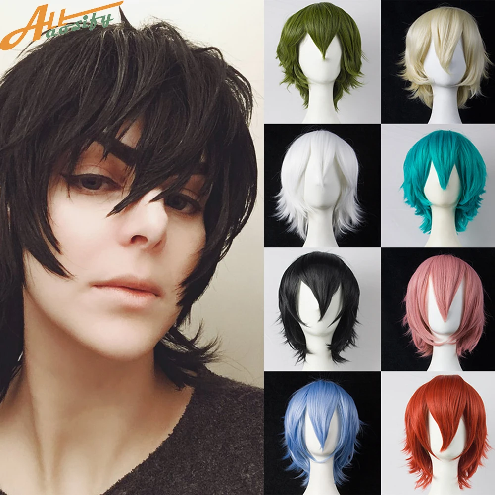 Top Trends: Synthetic Male Cosplay Wigs With Bangs Short Straight Blonde Black Blue White Red Hair Halloween Anime Cosplay Wig For Man Women Shoppable Styles