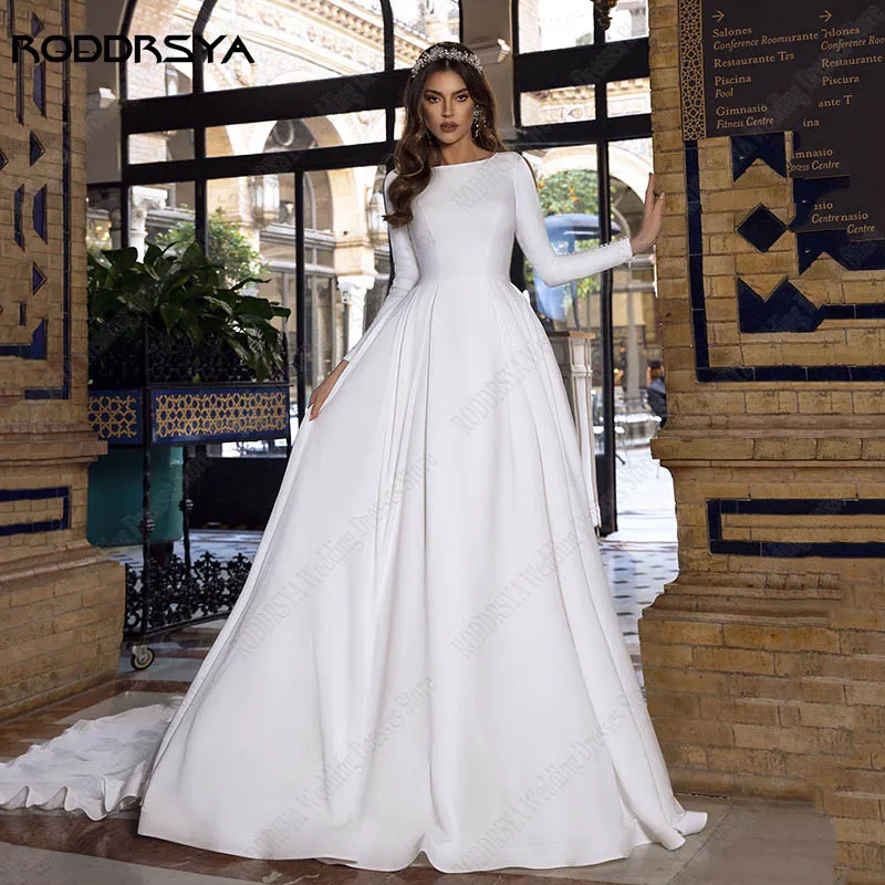 Top Trends: RODDRSYA Simple Satin Wedding Dresses For Women Elegant Long Sleeves Bride Dress A-Line Vestidos De Novia Boda Civil Custom Made Shoppable Styles