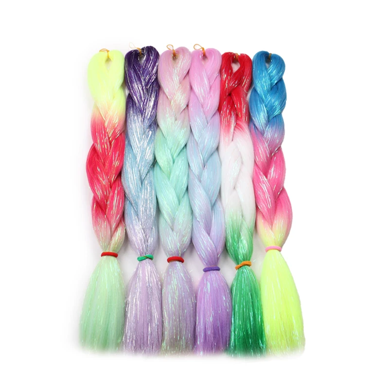 Top Trends: 24inch Synthetic Braiding Hair Mix Tinsel Glitter Pink Red Green Synthetic Hair Extensions Jumbo Braids 1pc Shoppable Styles