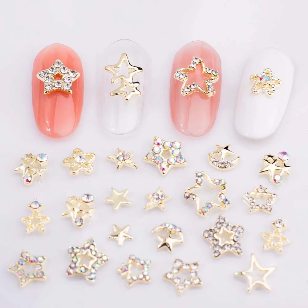 Top Trends: 10Pcs Star Alloy Nail Art Jewelry Charm 3D Five-Pointed-Star Silver Crystals Diamond DIY Nail Art Trinkets Luxury Manicure Decor Shoppable Styles - Image 2