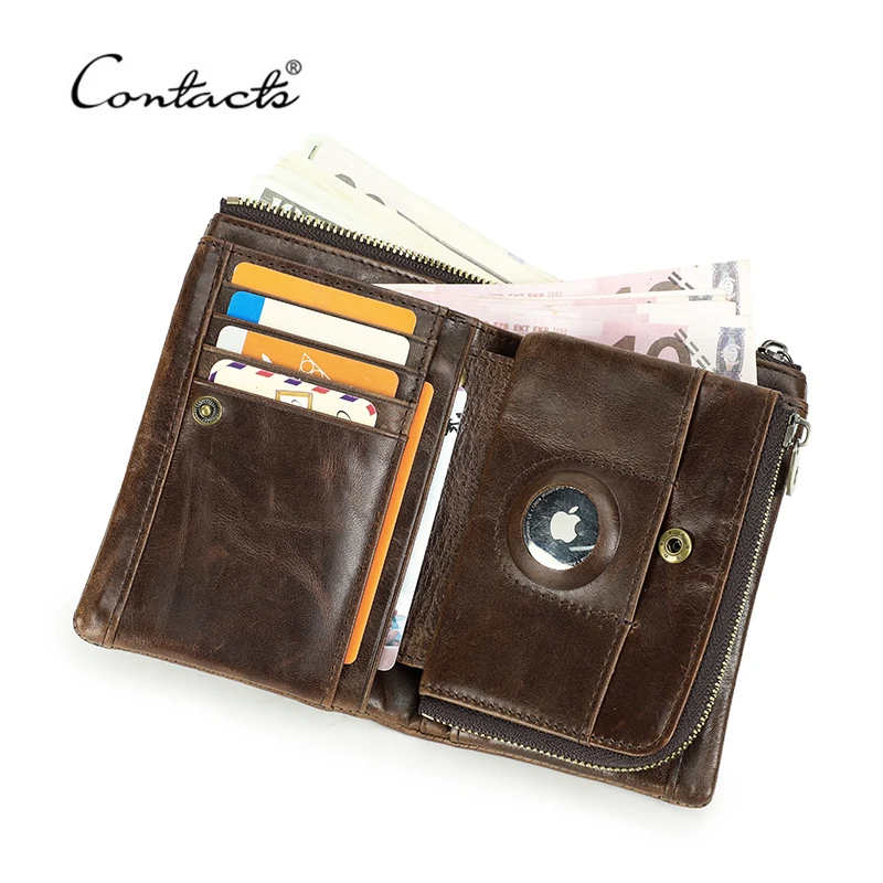 Top Trends: Genuine Leather Bifold Wallet Men RFID Card Holder With Anti-lost Airtag Design Wallet Removable Zipper Male Clutch Coin Purse Shoppable Styles