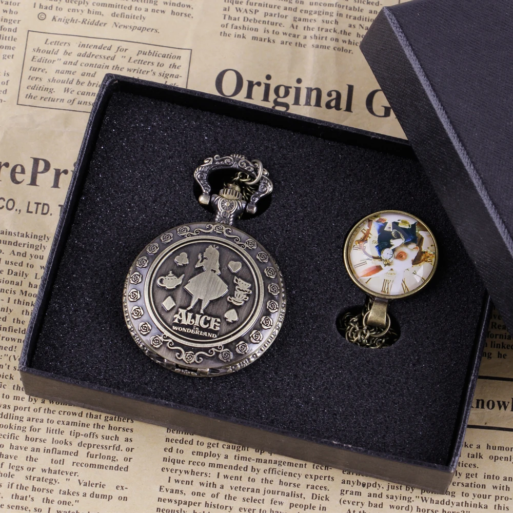 Top Trends: New Pocket Watch Set Alice Theme Rabbit Quartz Steampunk Retro Necklace Pendant Gift Box Pocket Watch For Men Women Shoppable Styles