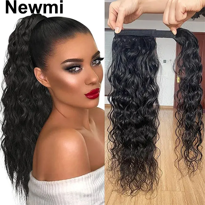 Top Trends: Water Wave Ponytail Extensions Human Hair Clip In Wrap Around Ponytail Hair Extensions For Black Women Natural Black Hairpieces Shoppable Styles