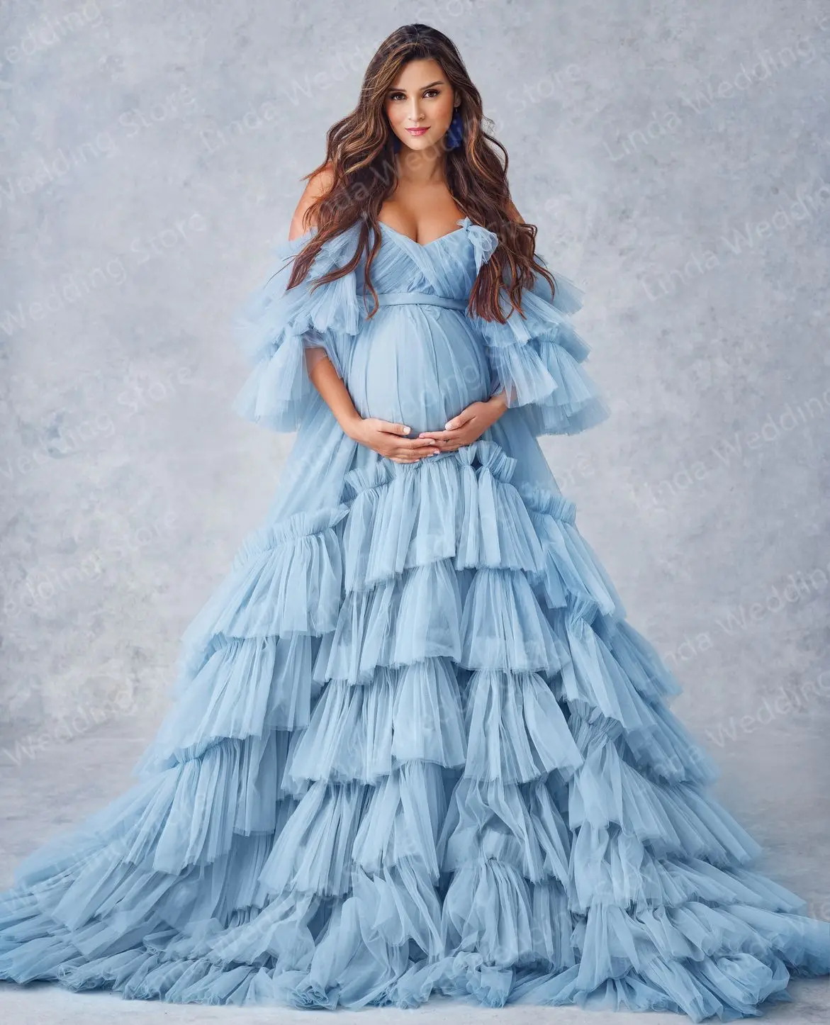 Top Trends: Light Sky Blue Maternity Dress For Photoshoot Off The Shoulder Women Prom Dress Evening Party Gown Pregnancy Babyshower Shoppable Styles