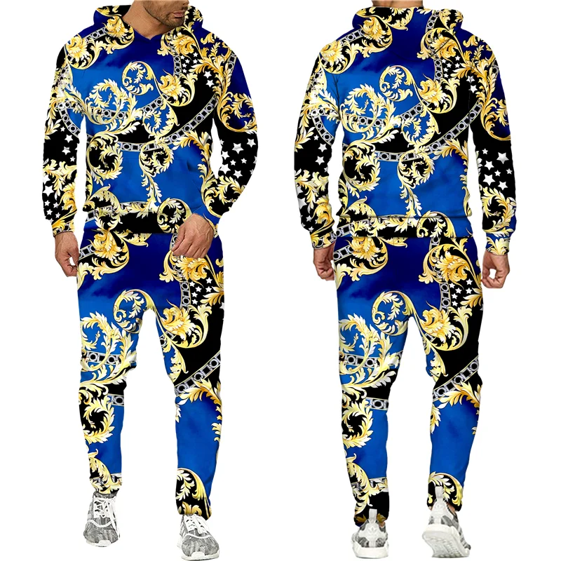 Top Trends: Golden Lion Pattern Men's Tracksuit Fashion Hooded Sports Wear Outfits Baroque Style Hoodie / Pants / Suit Male Thin Two Pieces Sets Shoppable Styles - Image 6