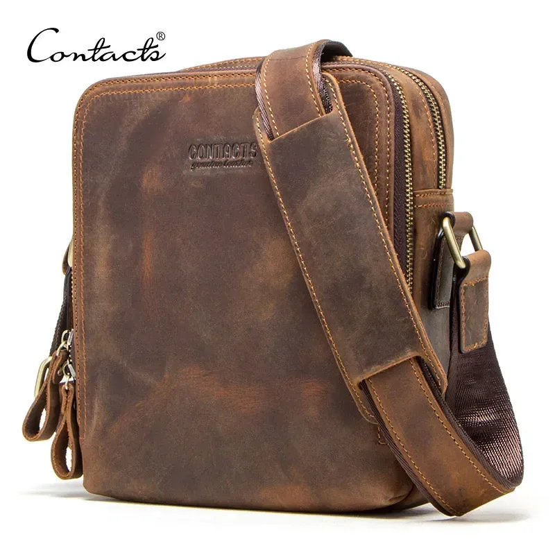 Top Trends: CONTACT'S 2022 New Genuine Leather Men's Messenger Bag Vintage Shoulder Bags For 7.9" Ipad Mini High Quality Male Crossbody Bag Shoppable Styles