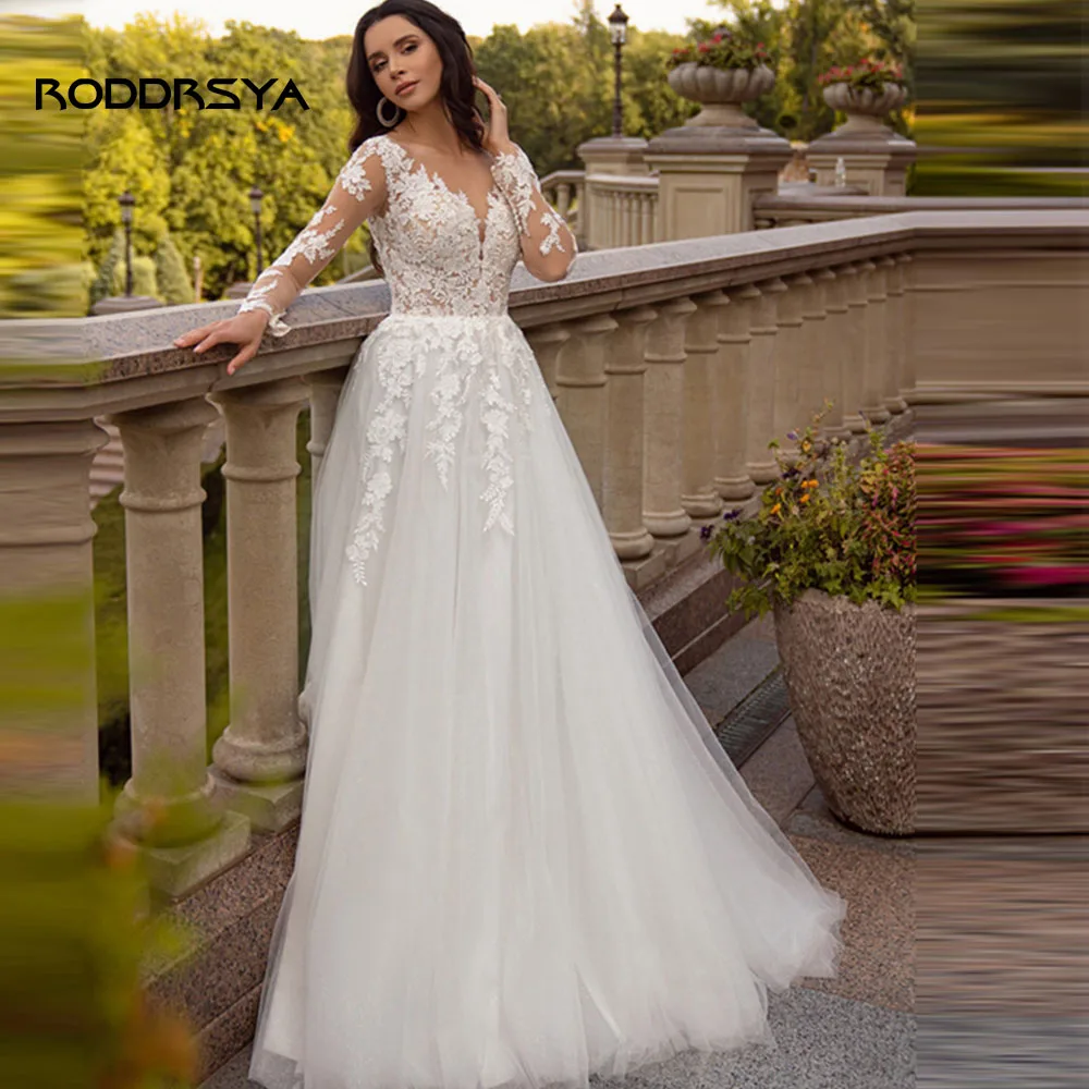 Top Trends: RODDRSYA A-Line Long Sleeve Wedding Dresses For Women Real Photos Beach Bridal Gowns Scoop-Neck Lace Appliques Robe De Mariee Shoppable Styles