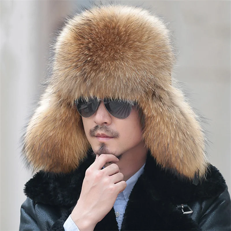 Top Trends: 2022 Winter 100% Real Sliver Fox Fur Bomber Raccoon Fur Hat Ushaka Russian Trapper Cap Man Ski Hats Men&#039;s Caps Raccoon Fur Caps Shoppable Styles