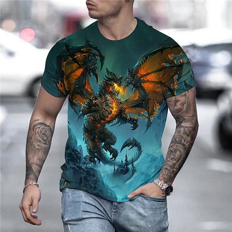 Top Trends: 2023 Men&#039;s Spring And Summer T-shirt 3D Printing Flying Dragon Print Vintage Round Neck Fashion Oversized Shirt Free Of Freight Shoppable Styles