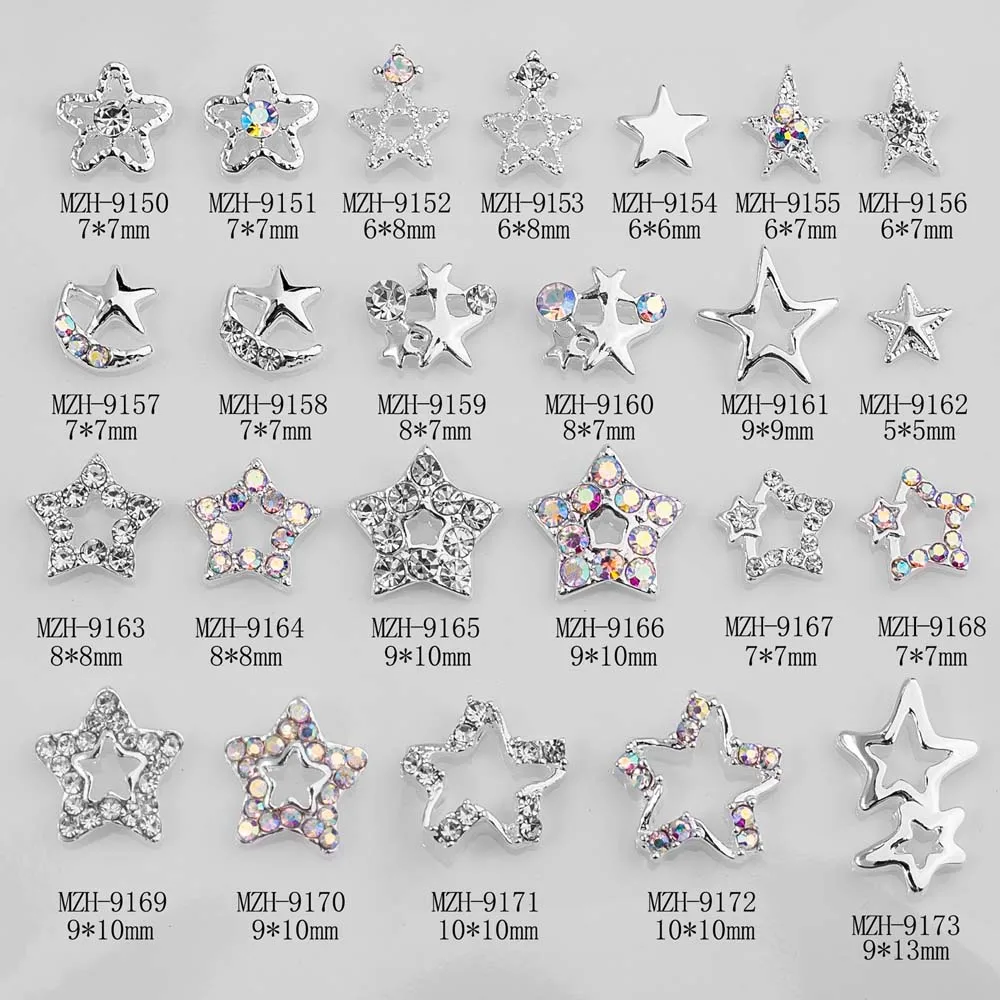 Top Trends: 10Pcs Star Alloy Nail Art Jewelry Charm 3D Five-Pointed-Star Silver Crystals Diamond DIY Nail Art Trinkets Luxury Manicure Decor Shoppable Styles - Image 5