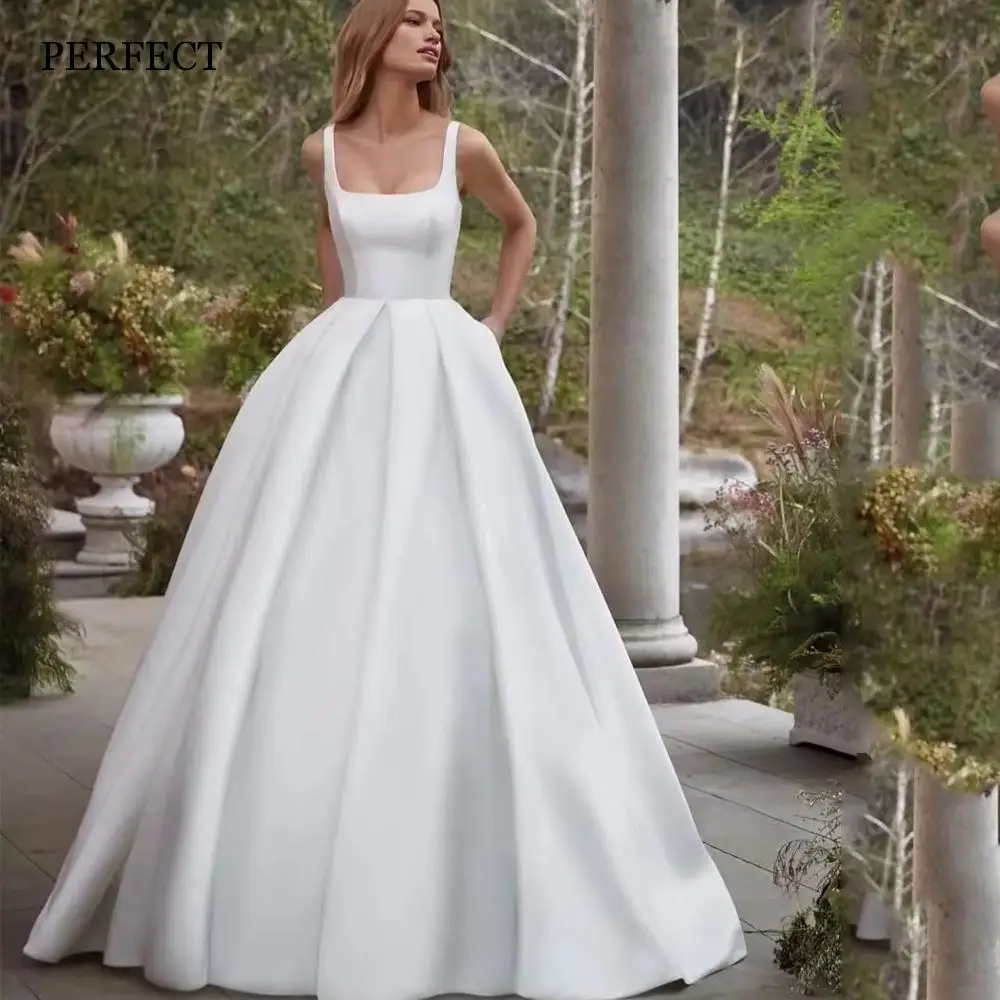 Top Trends: PERFECT Simple Square Collar A-Line Wedding Dresses Elegant Sleeveless Backless Bridal Gowns Satin Custom Made Robe De Mariée Shoppable Styles