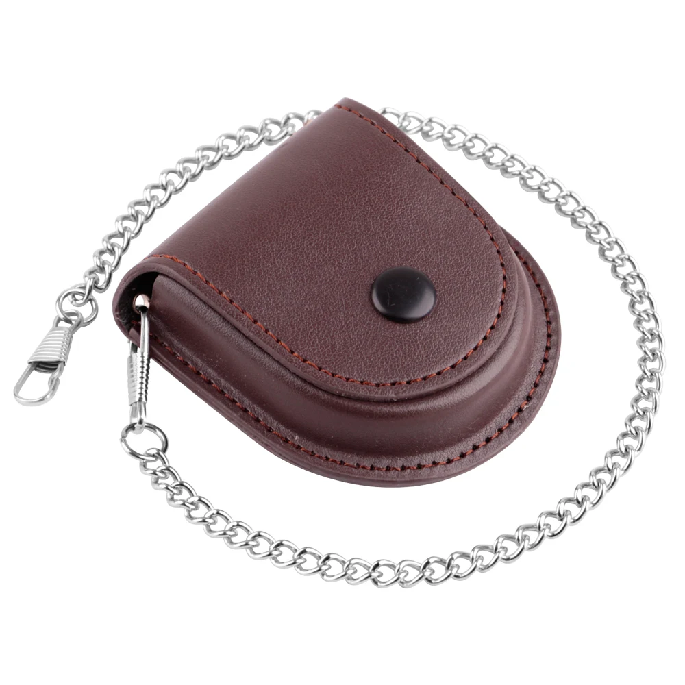 Top Trends: Vintage Fashion Male Black Brown Leather Case Classic Pocket Watch Box Cover Holder Storage Case Coin Purse Pouch Bag With Chain Shoppable Styles