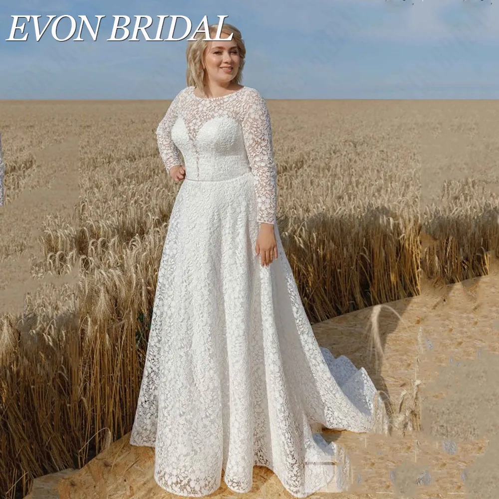 Top Trends: EVON BRIDAL Boho Long Sleeves Lace Wedding Dress For Woman Plus Size A-Line Scoop Neck Bridal Gown 2024 Vestidos Novias Boda Shoppable Styles