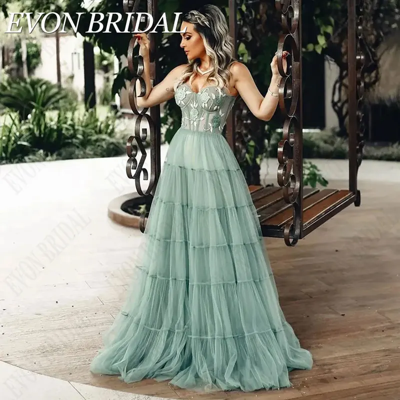 Top Trends: EVON BRIDAL A-Line Tulle Evening Dresses Sleeveless Applique Lace Up Party Prom Gowns Formal Occasion Robe De Soiree Custom Made Shoppable Styles