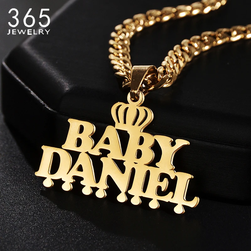 Top Trends: Custom Baby Letter Pendant Necklace Crown 5mmNK Thick Chain Stainless Steel For Boy Girl Birthday Gift Trendy Customized Jewelry Shoppable Styles