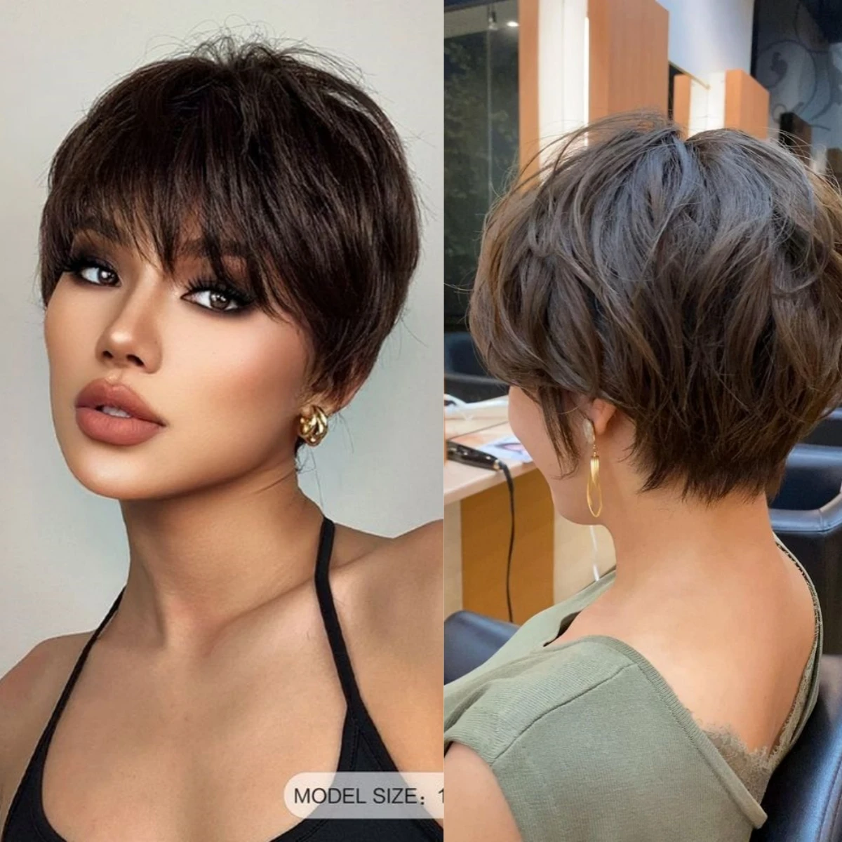 Top Trends: Short Straight Wigs Ombre Brown Synthetic Hair Wigs With Bangs For Black Women Daily Cosplay Heat Resistant Natural Hair Wigs Shoppable Styles