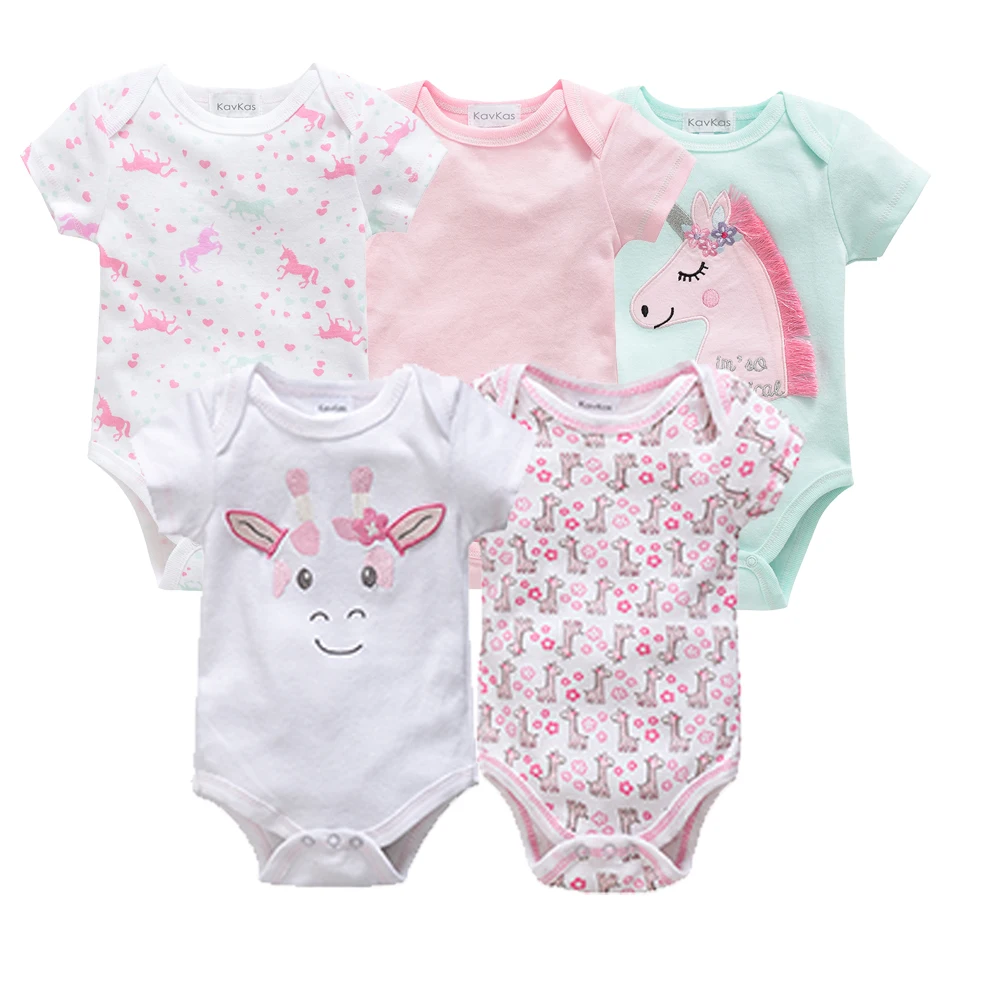 Top Trends: Kavkas 5PCS Pink Baby Girls Unicorn Clothes Set Infant Babi Girls Bodysuits Newborn Clothing 100% Cotton Roupas De Bebe 0-12M Shoppable Styles