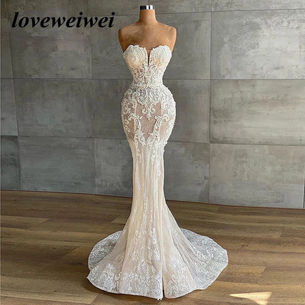 Top Trends: Mermaid Lace Ivory Wedding Gown 2022 Strapless Simple Wedding Dress Luxury Sleeveless Wedding Dresses For Bride Robe De Mariée Shoppable Styles