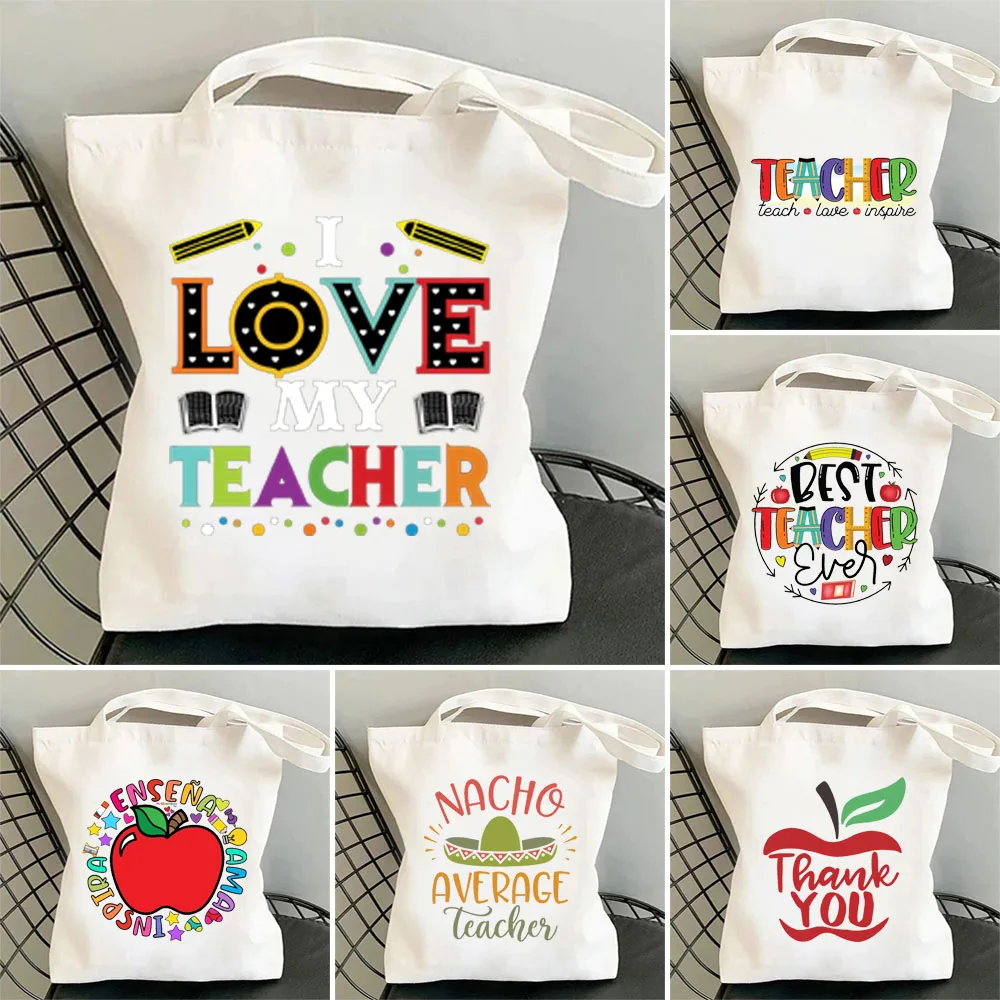 Top Trends: School Gift Best Teacher Love Rainbow Book Canvas Shoulder Bag Shopping Tote Bag For Women Reusable ECO Shopper Female Handbag Shoppable Styles