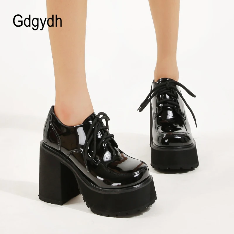 Top Trends: Gdgydh Patent Leather Chunky Loafers Women Platform Heels Pumps Lace Up Comfort White Daughter School Party Shoes Plus Size Shoppable Styles