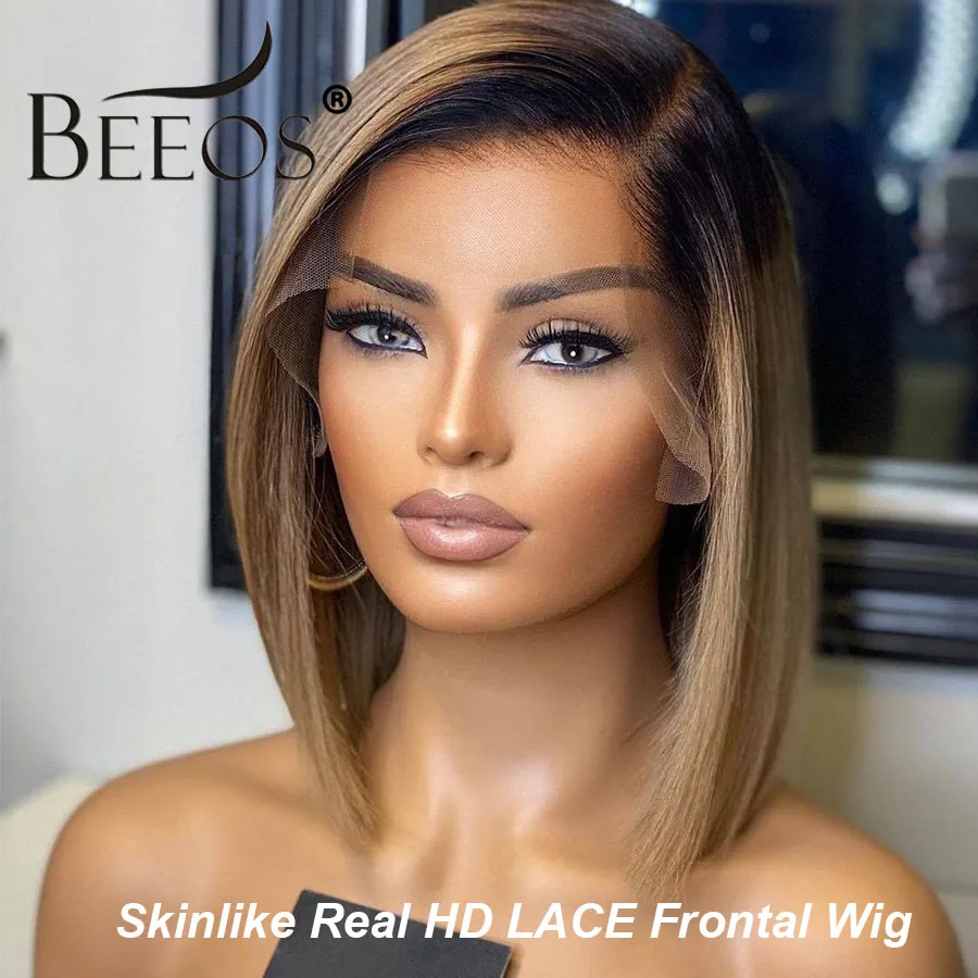 Top Trends: BEEOS Ash Blonde 13x4 HD Lace Front Human Hair Wigs Skinlike Straight Short Bob Wig For Women Pre Plucked 5x5 HD Closure Wig Shoppable Styles