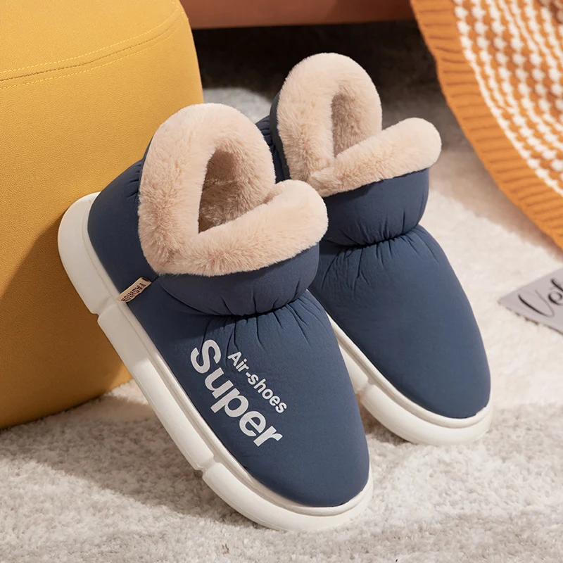 Top Trends: Comwarm Winter Women's Plush Slippers Home Floor Unisex Thick Flat Sole Footwear Warm Cotton Snow Ankle Boots Men's Slippers Shoppable Styles