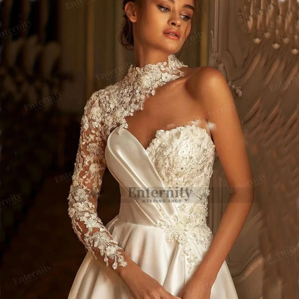 Top Trends: Pomposo One Shoulder Wedding Dresses Floor Length A Line 2022 Bridal Gowns Lace Appliques Open Back 2022 свадебное платье Shoppable Styles - Image 4