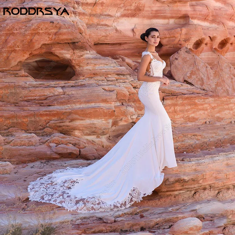 Top Trends: RODDRSYA Mermaid Wedding Dress For Bride Satin Appliques Sweep Train Bridal Gowns Lace Straps Boho Vestidos De Novia Playa Shoppable Styles