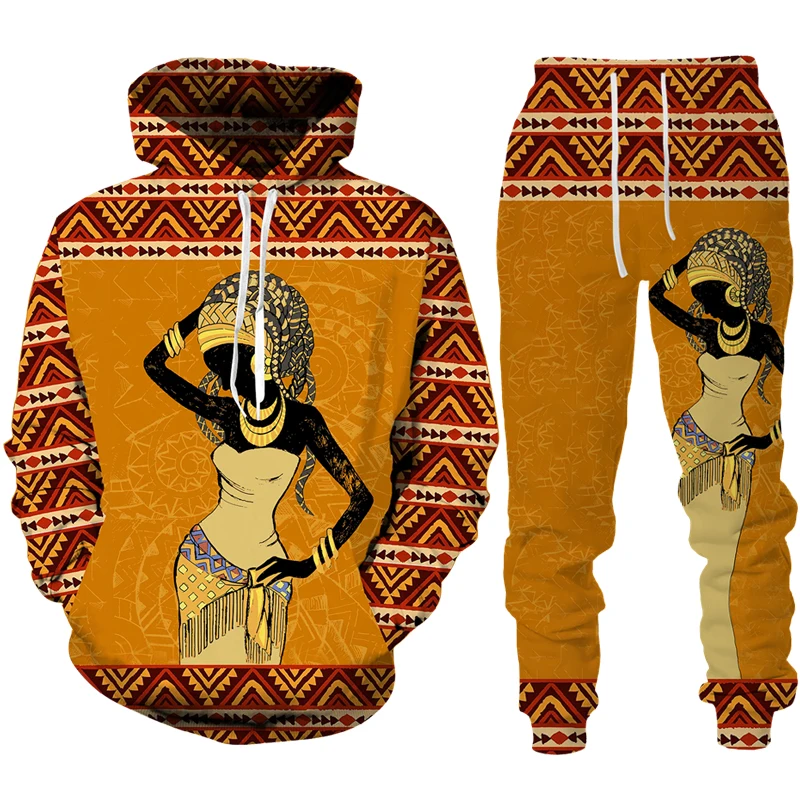 Top Trends: Newest African Female Print Two Piece Set Women / Men Casual Pullover Hoodie / Pants / Suit Ethnic Style Dashiki Tribal Couple Clothes Shoppable Styles