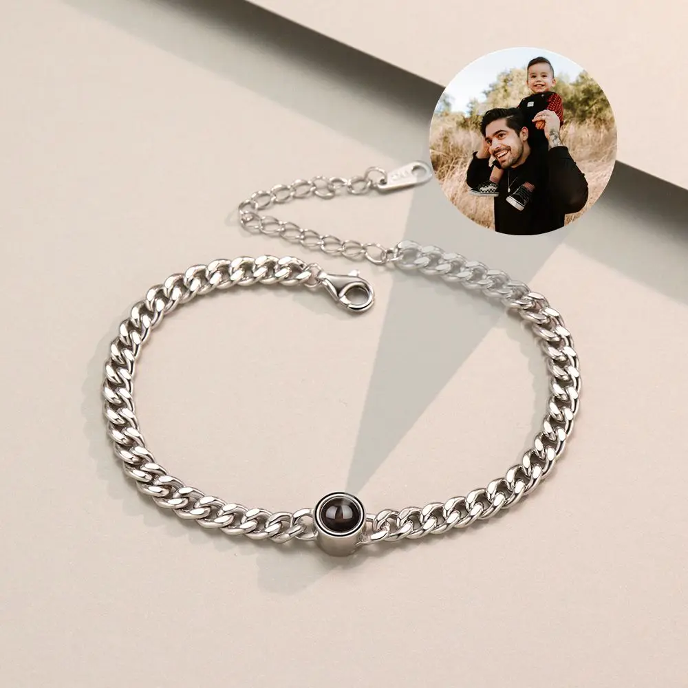 Top Trends: 925 Sterling Silver Personalized Chain Custom Projection Photo Bracelet For Women Men Couple Classic Punk Jewelry Birthday Gift Shoppable Styles