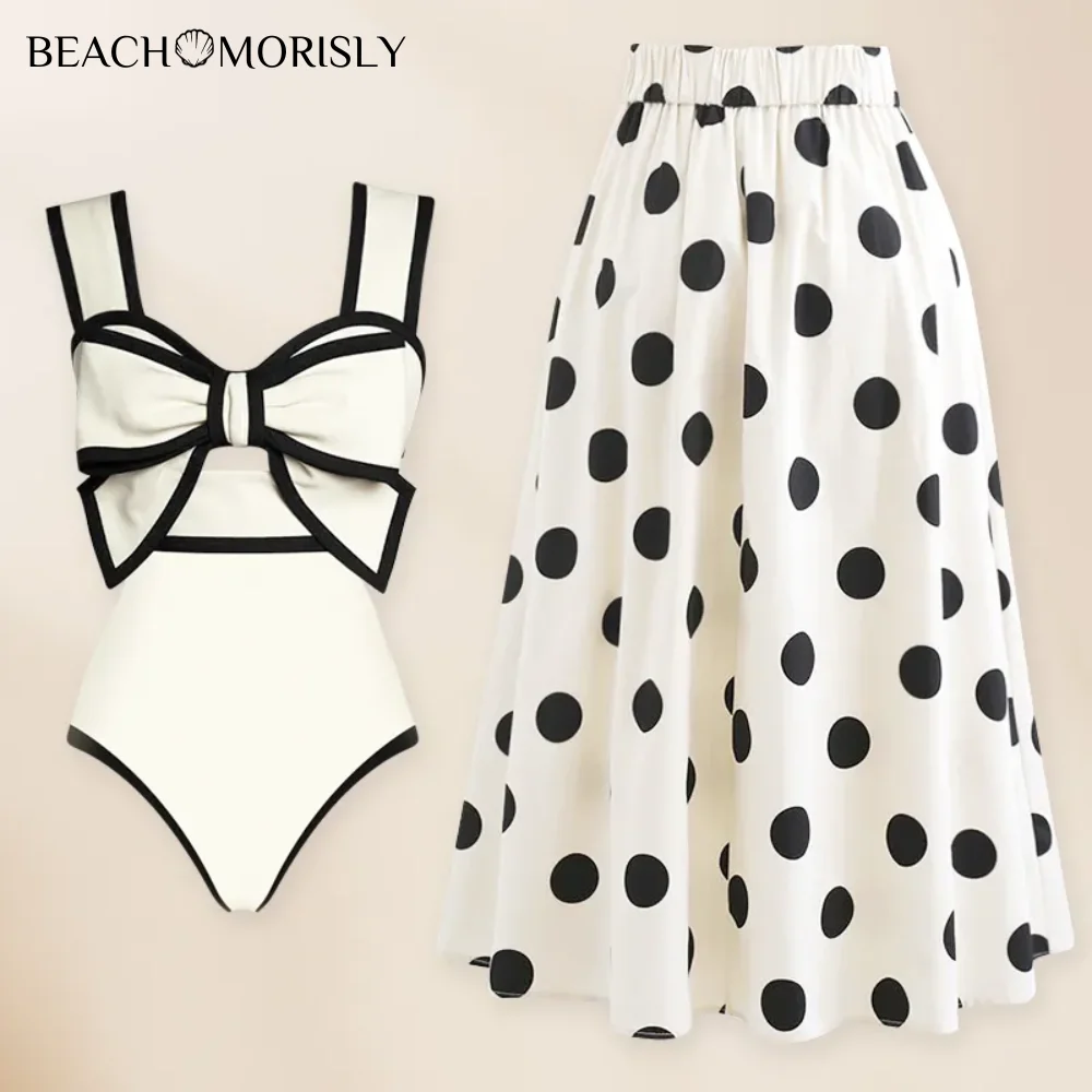 Top Trends: 2024 Vintage Swimsuit And Skirt 3D Bow-tie One Piece Swimwear Women Bikini Set Bathing Suit Two-pieces Beach Dress Monokini Shoppable Styles