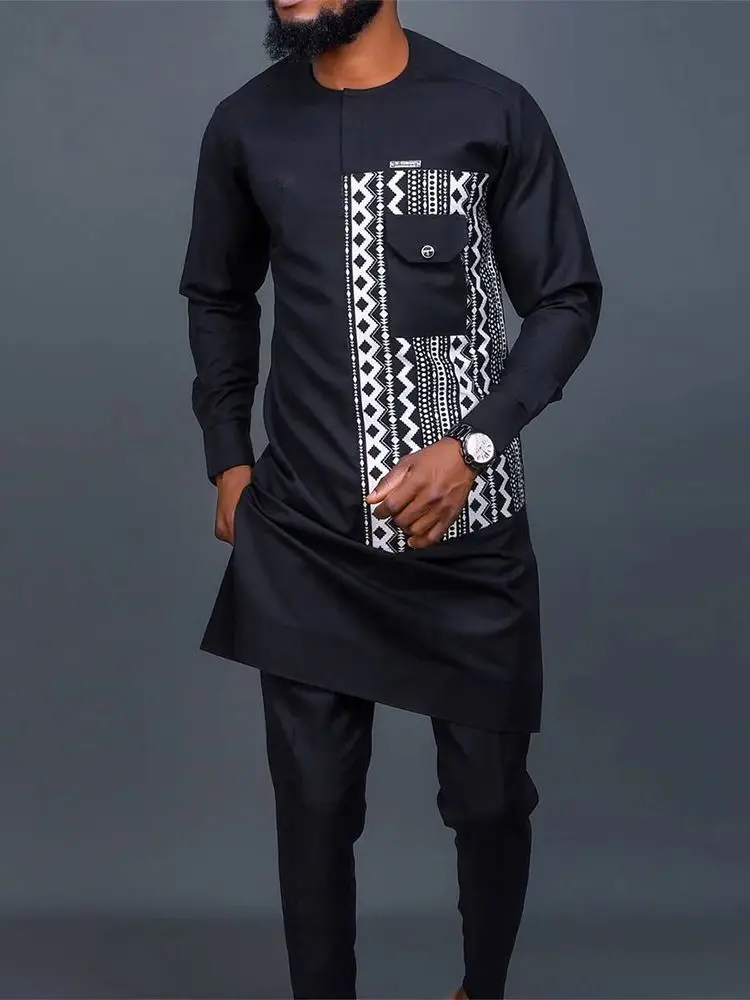 Top Trends: 2023 African Men Dashiki Long Sleeve 2 Piece Set Traditional Africa Clothing Striped Men&#039;s Suit Male Shirt Pants Suits (M-4XL) Shoppable Styles