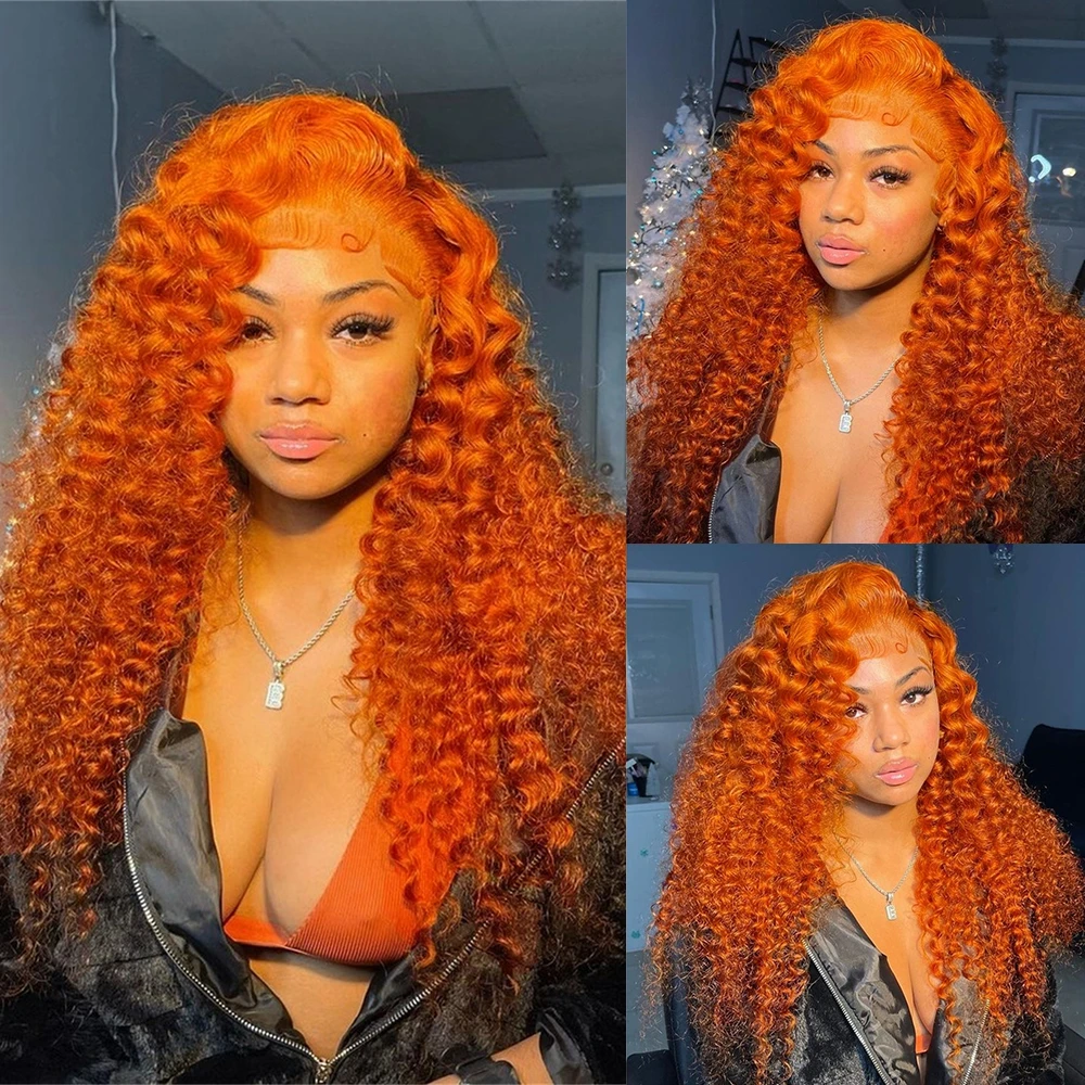 Top Trends: Ginger Orange Deep Wave Lace Frontal Wig Transparent 13x6 Hd Lace Front Human Hair Wigs Curly Hair 13x4 Lace Frontal Wig Colored Shoppable Styles