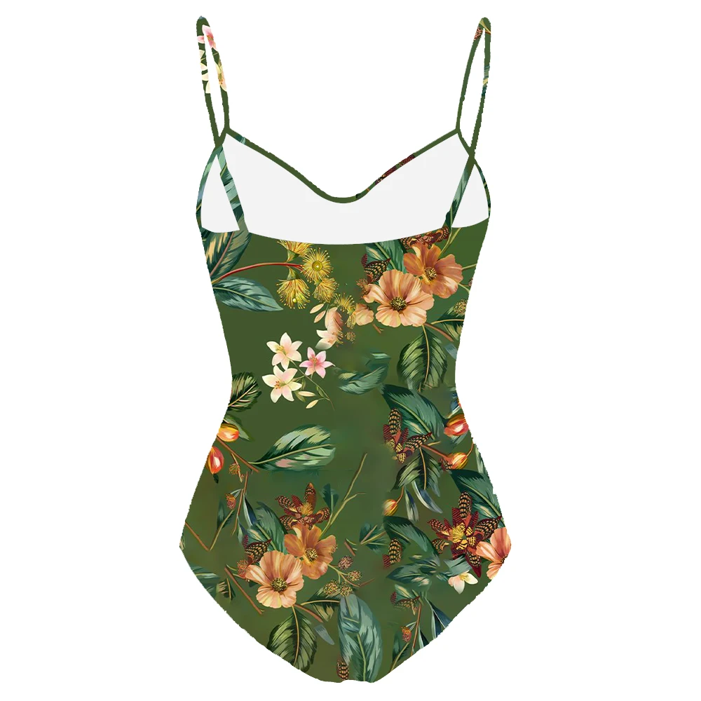 Top Trends: LANSWE Sexy High Waist Green Floral 2023 New Swimwear Women's One Piece Swimsuit Cover Up Set Printed Bodysuit Swimwear Summer Shoppable Styles - Image 4