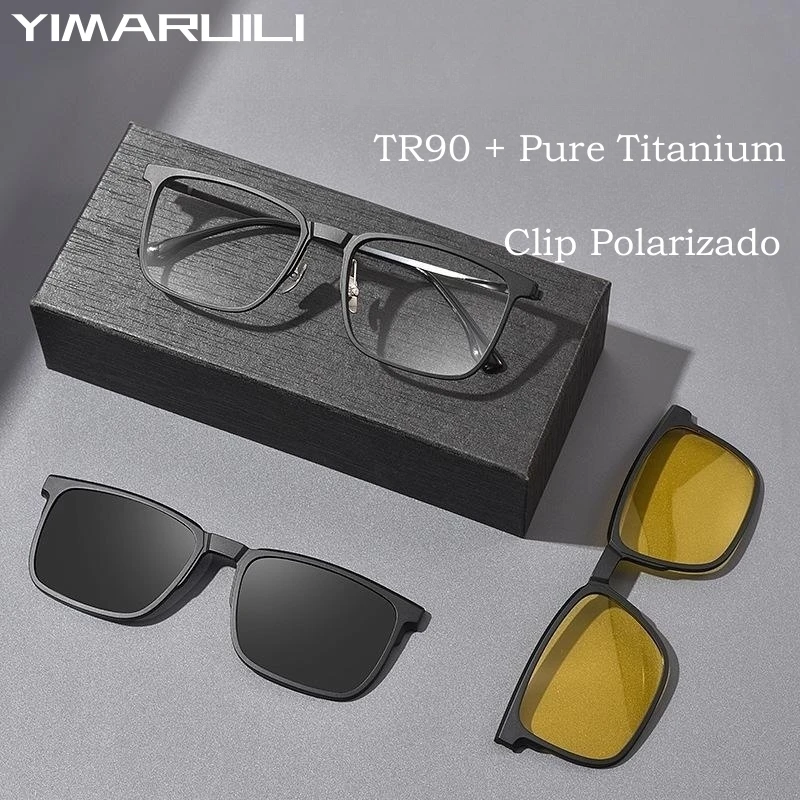 Top Trends: YIMARUILI Fashion Polarized Magnetic Clip On Glasses TR90 Pure Titanium Retro Square Optical Prescription Eyeglasses Frame Men Shoppable Styles