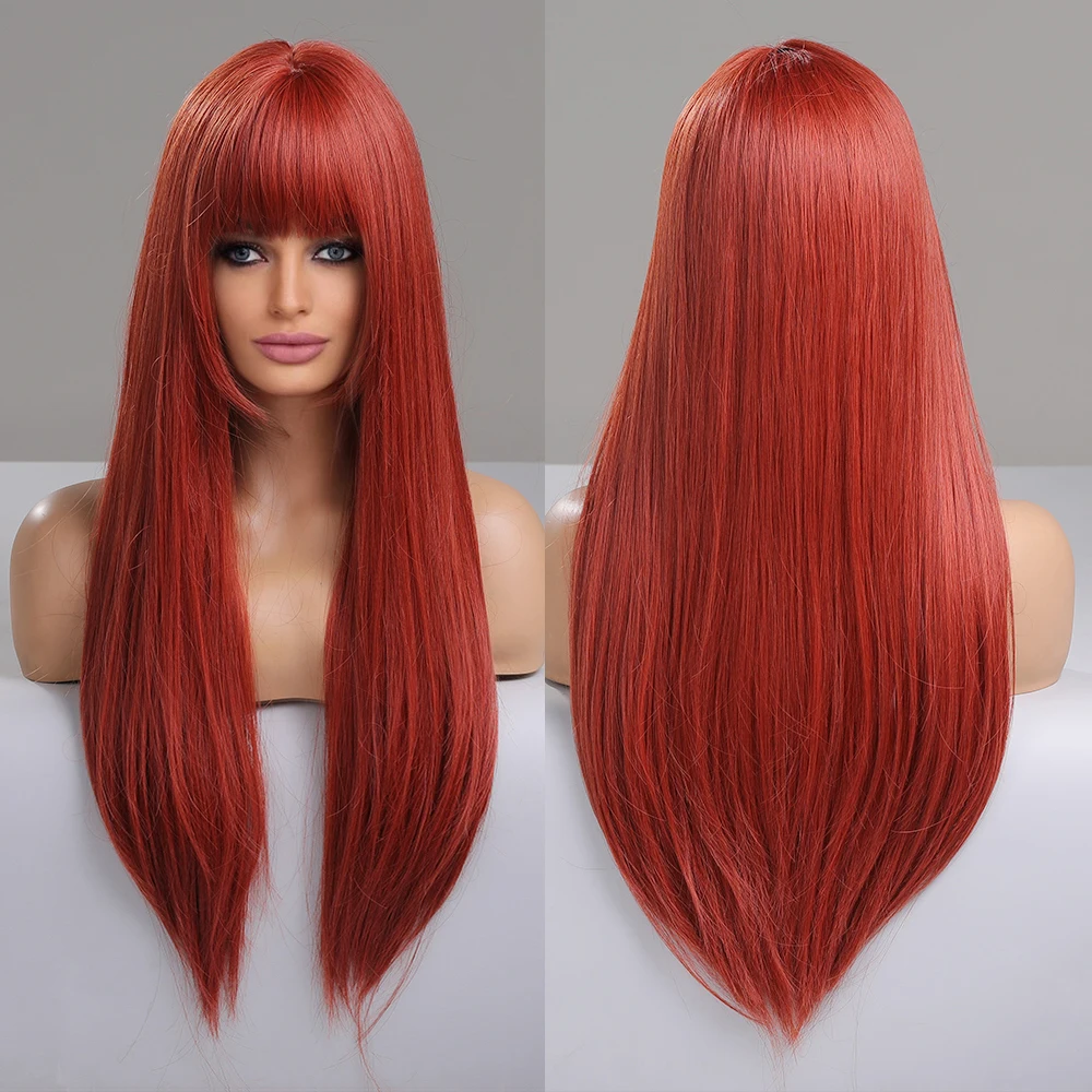 Top Trends: Cosplay Makima Wigs Orange Red Ombre Long Straight Wigs For Women Synthetic Wigs With Bangs Heat Resistant Fiber WigsHair Shoppable Styles - Image 3