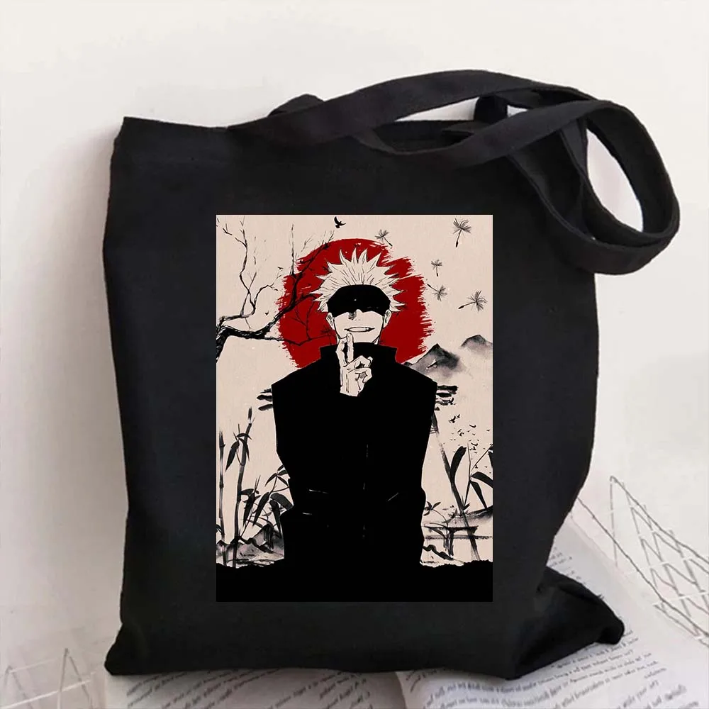 Top Trends: Japan Anime Gojo Satoru Jujutsu Kaisen Black Tote Bag Shopping Shoulder Bags Large Capacity Reusable Shopper Handbags Shoppable Styles