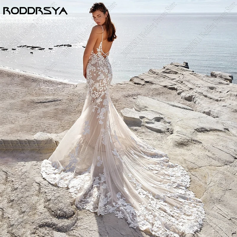 Top Trends: RODDRSYA Beach Mermaid Wedding Dress For Women Spaghetti Straps Appliques Lace Sweep Train Backless Bridal Gowns Custom Made Shoppable Styles