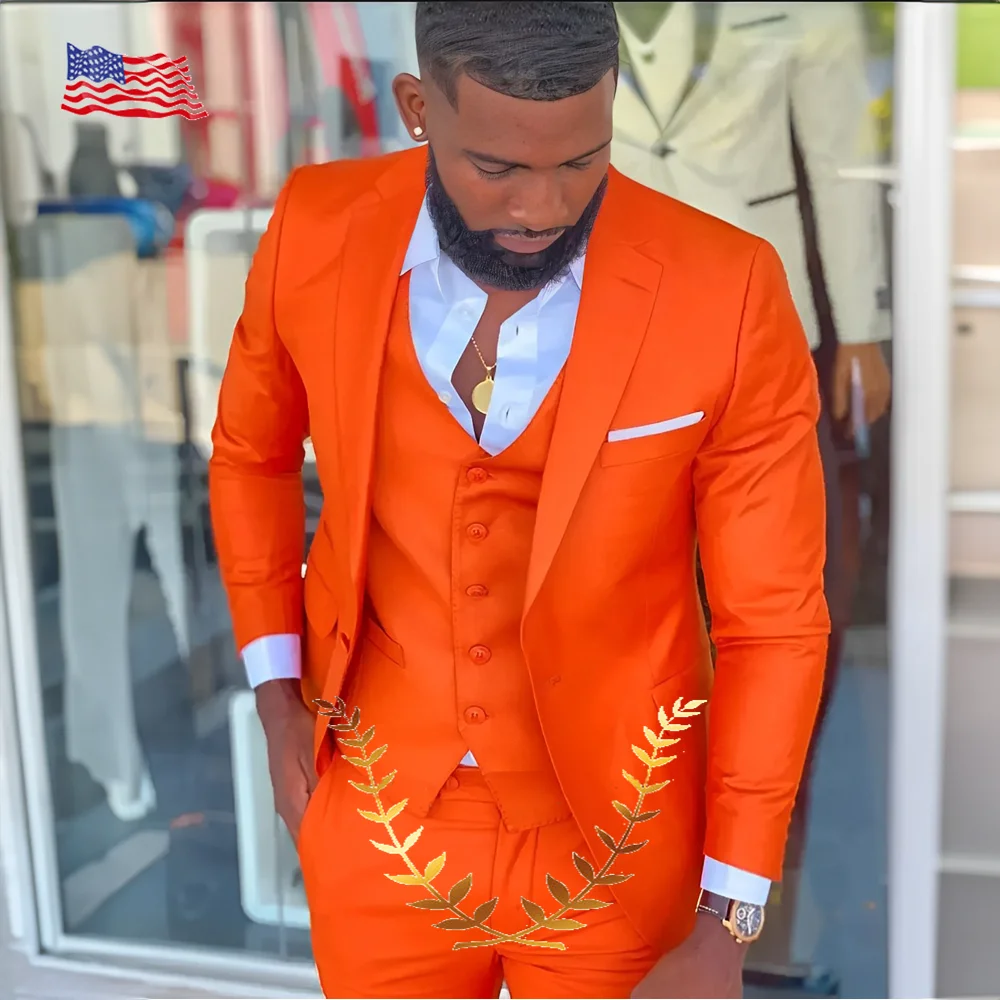 Top Trends: Orange Elegant Men Suit Costume Homme Wedding Dress Tuxedos Terno Masculino Slim Fit Groom Prom Party Blazer 3 Pcs Shoppable Styles