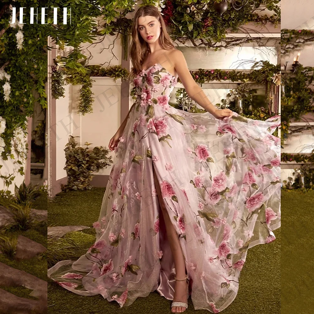 Top Trends: JEHETH Prom Dresses For Women 2023 Pink Floral Print Split Party Elegant Strapless A Line Evening Gown Fairy فساتين مناسبة رسمية Shoppable Styles