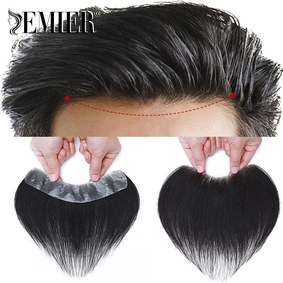 Top Trends: V-Loop Frontal Skin PU Base Natural Hairline 100% Human Hair Replacement System Straight V-Shape Men's Forehead Hairline Toupee Shoppable Styles