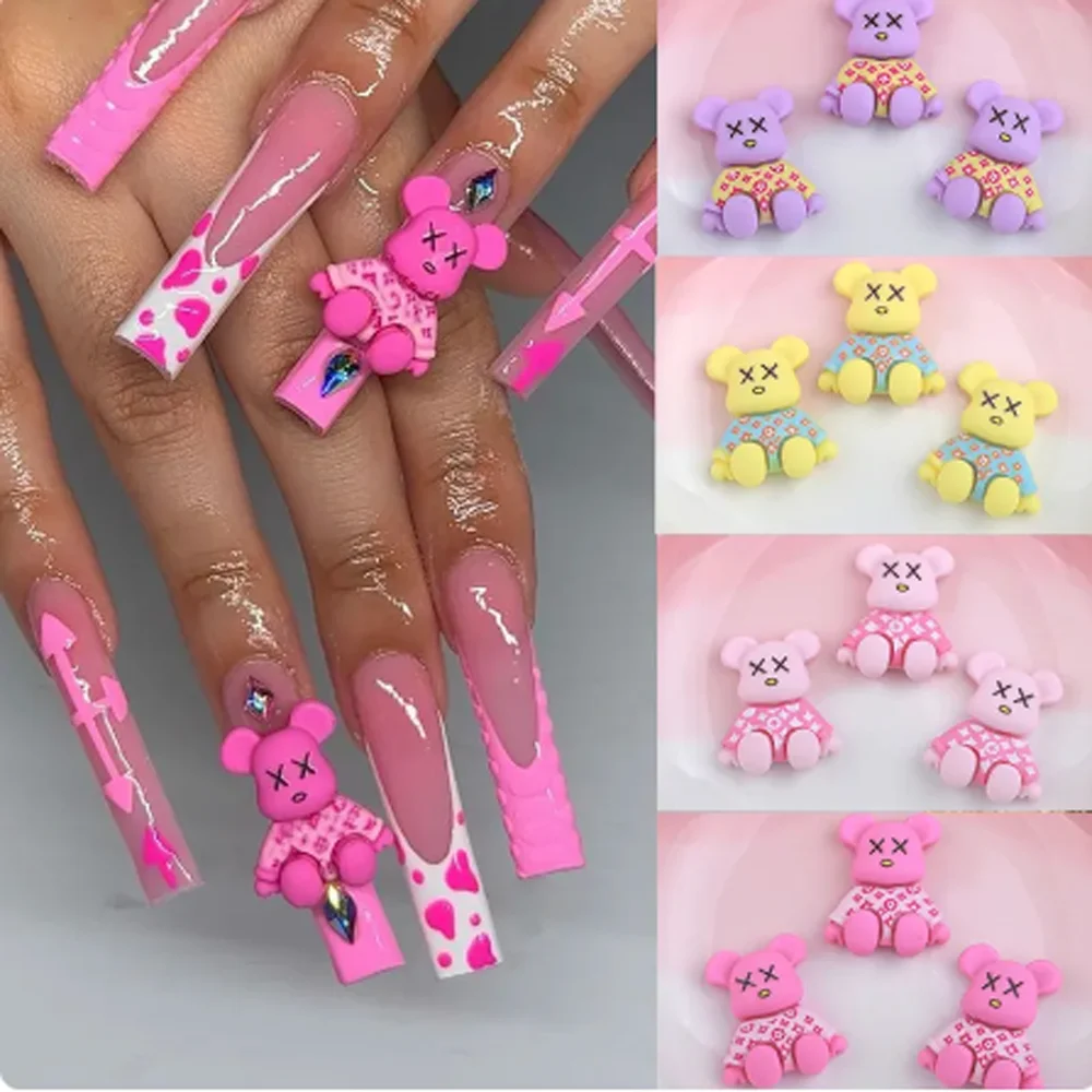 Top Trends: 10Pcs Kawaii Bear Shaped Nail Art Charms 3D Resin Cute Color Bear Bow Nails Decoration Luxury Designs DIY Manicure Accessories Shoppable Styles