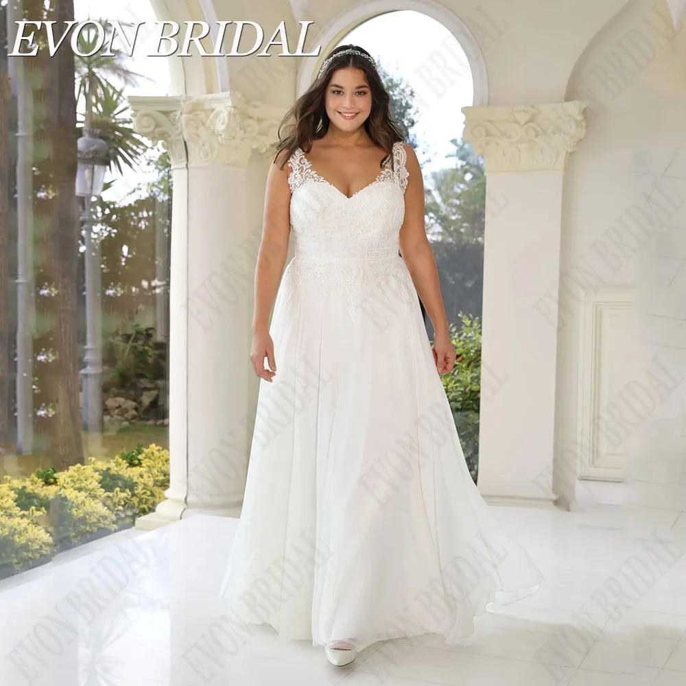 Top Trends: EVON BRIDAL Boho Sleeveless Wedding Dress Plus Size 2024 V-Neck Chiffon Bride Gown A-Line Lace Applique Vestidos Novias Boda Shoppable Styles