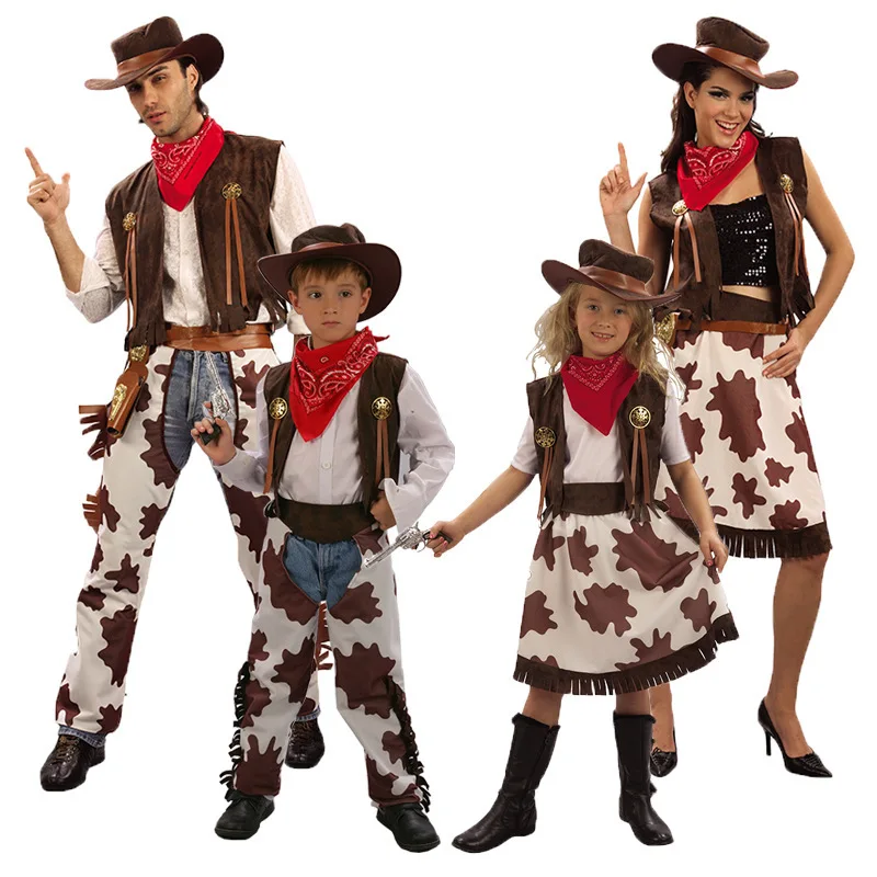 Top Trends: Children Adult Cowboy Cosplay Costumes Halloween Masquerade Clothing West Fancy Cowgirl Roleplay Dresses Parent-child Party Suit Shoppable Styles