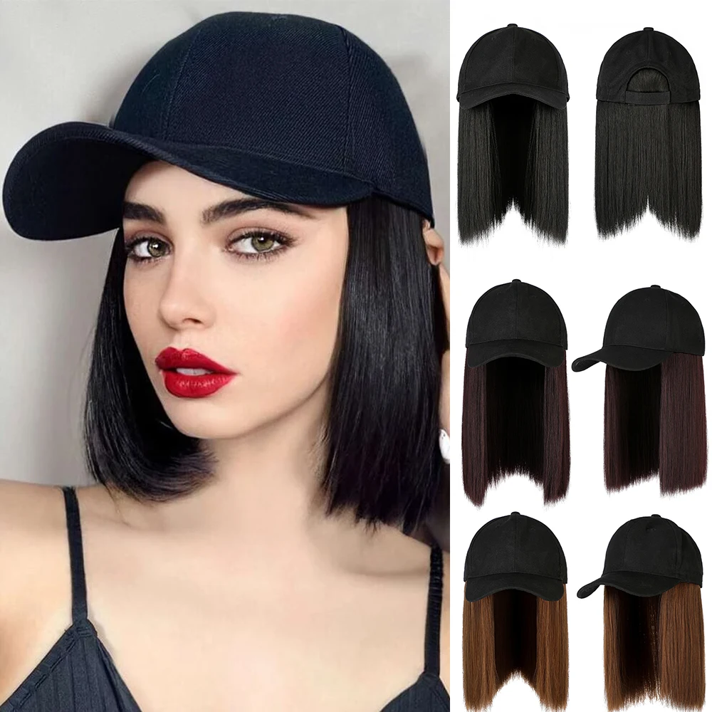 Top Trends: Shangzi Short Straight Baseball Wig Synthetic Natural Bob Wig Black Hat Wigs Cap With Hair Connect Baseball Cap Adjustable Shoppable Styles