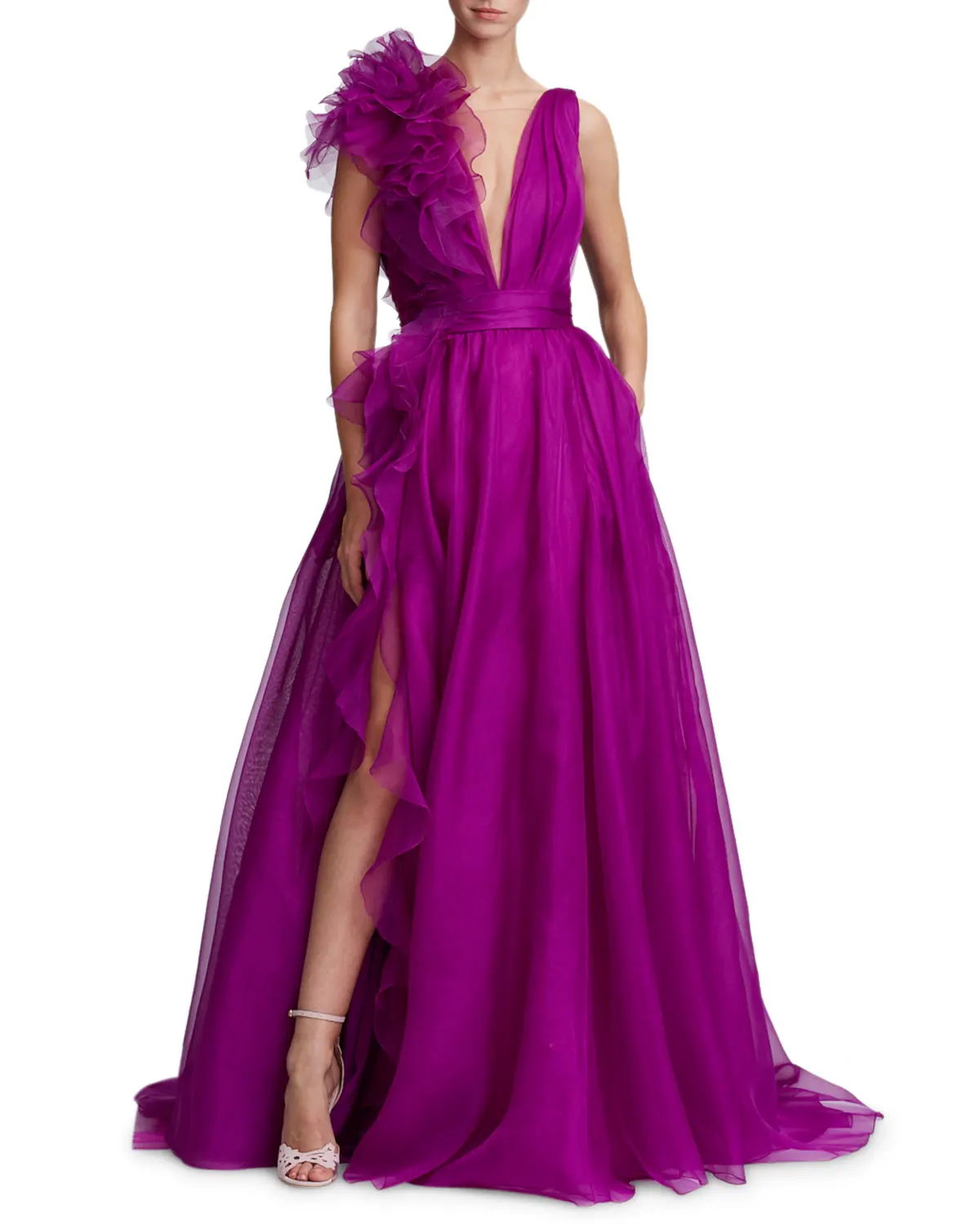 Top Trends: Sexy A-line Prom Dresses Side Split Maxi Vestidos De Fiesta Deep V-neck فساتين السهرة Sleeveless Layer Evening Dresses Shoppable Styles - Image 2