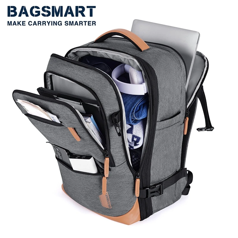 Top Trends: BAGSMART Travel Backpack Men Business Backpack School Expandable USB Bag Large Capacity 17.3 Laptop Waterproof Cabin Backpack Shoppable Styles